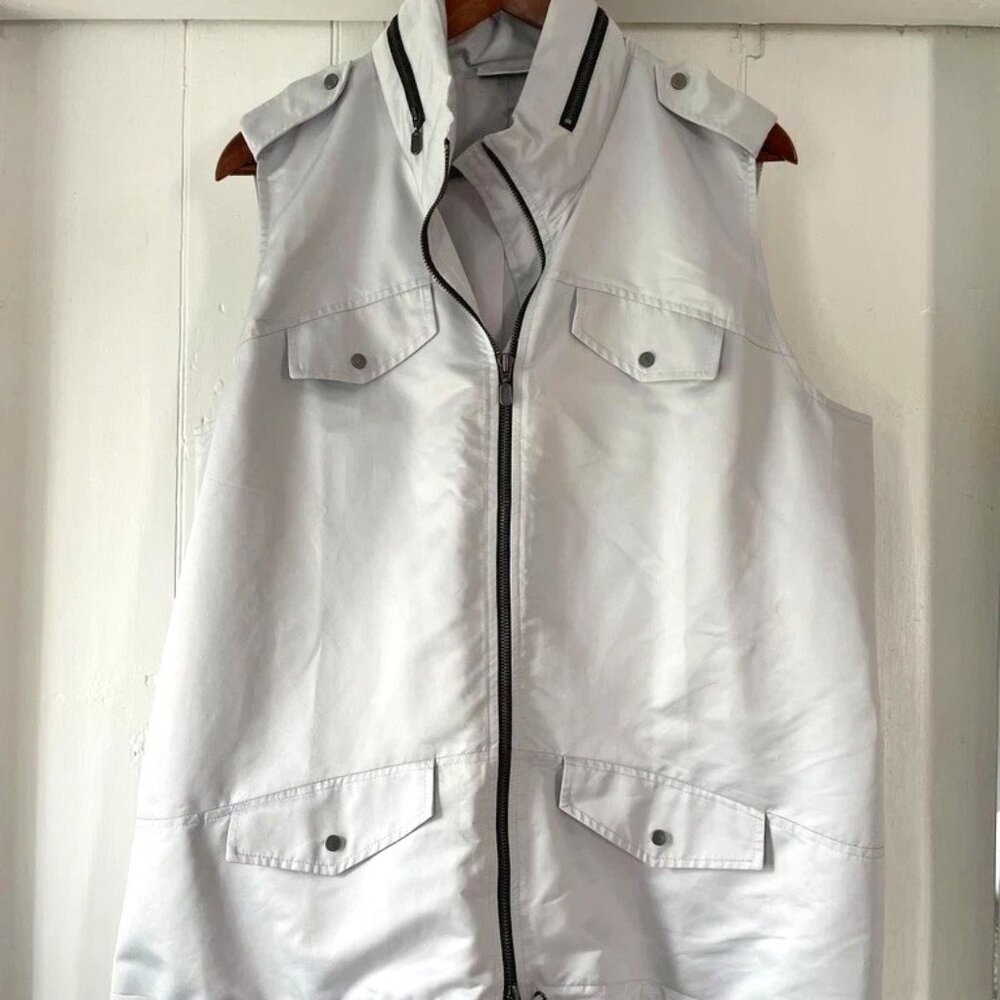 Zenergy by Chico’s Gray Vest Full Zip Front Snap Pockets Hooded Women's Sz 3